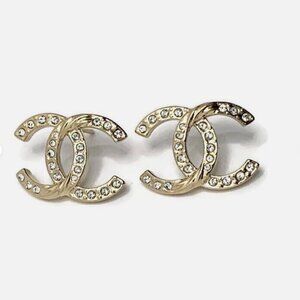 Authentic Chanel CC Large Earrings With Crystals Gold Hardware Brand New